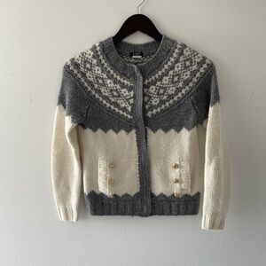 J. Crew Gray and Cream Cardigan Sweater